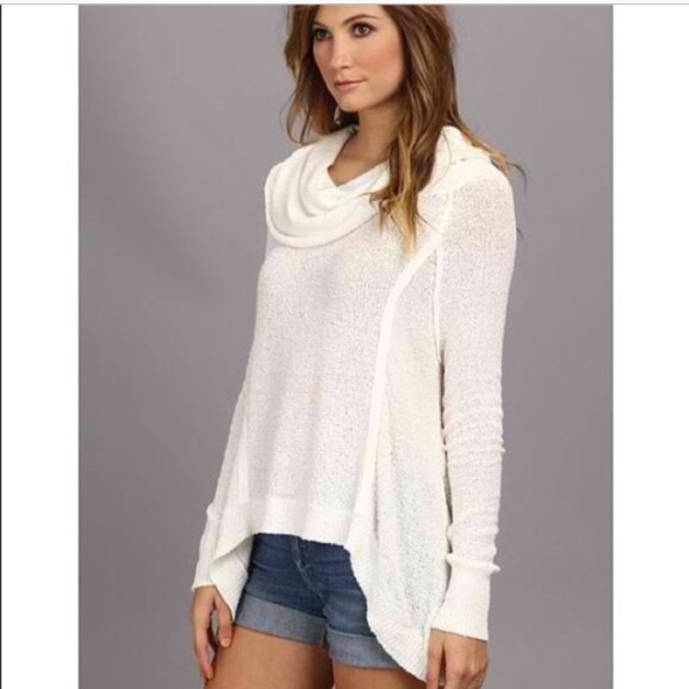 White Free People Cowl Neck Sweater